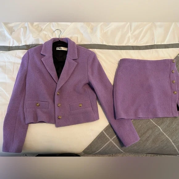 ZARA Textured Blazer and Mini Skirt Set - Lilac, Lavender - Picture 12 of 12